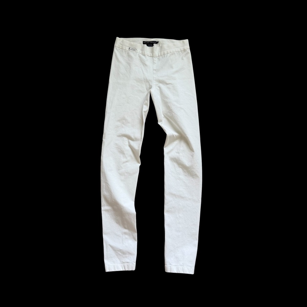 Y2K Ralph Lauren White Stretch Cotton Skinny Leggings Pants Womens XS